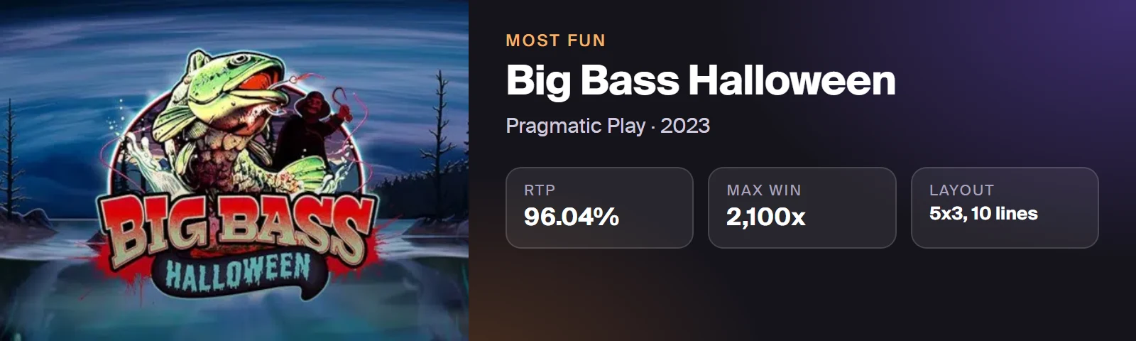 Big Bass Halloween by Pragmatic Play: 96.04% RTP, maximum win 2,100x