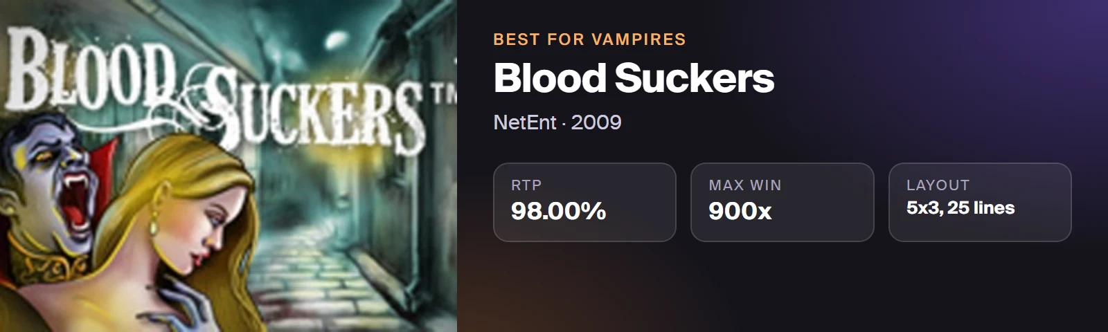 Blood Suckers by NetEnt: 98.00% RTP, maximum win 900x