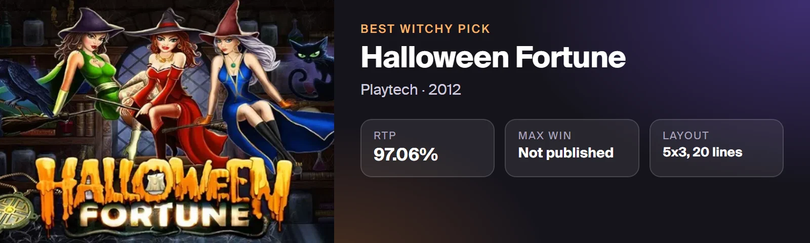 Halloween Fortune by Playtech: 97.06% RTP, maximum win not published