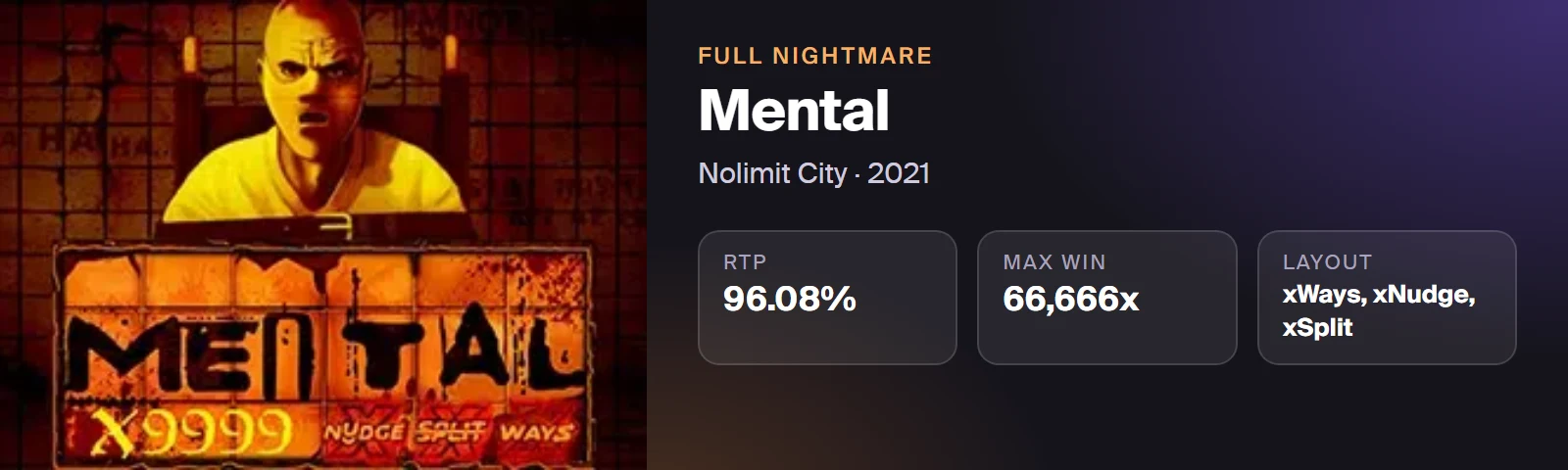 Mental by Nolimit City: 96.08% RTP, maximum win 66,666x