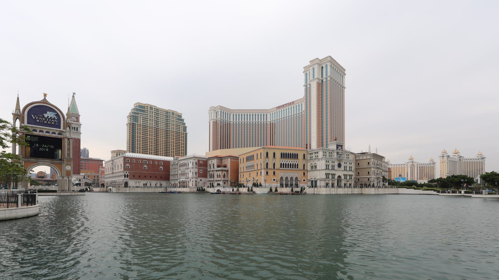 The Venetian Macao on the Cotai Strip, seen across the water with its campanile and hotel tower