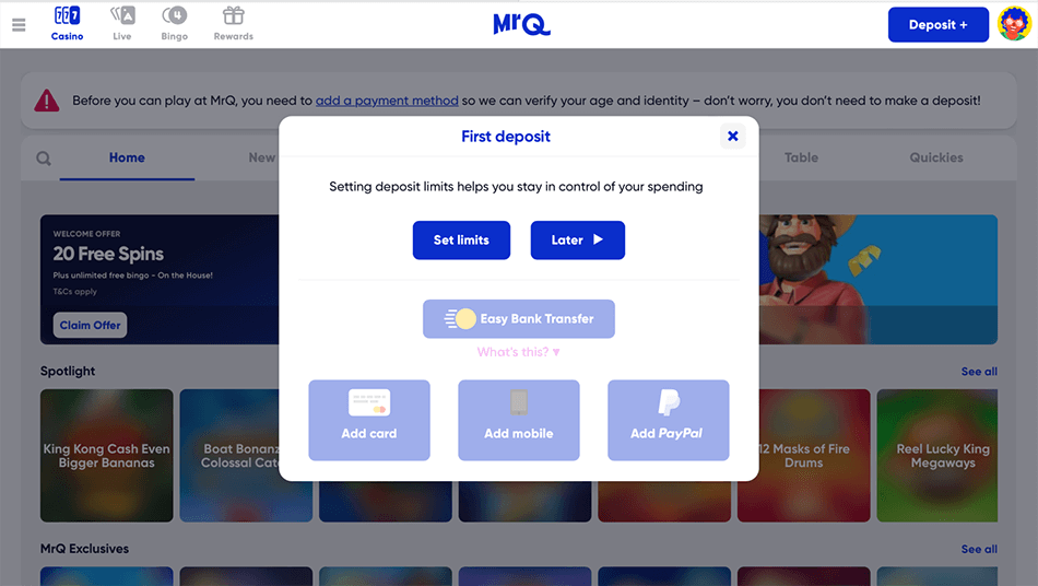 mrq casino first deposit
