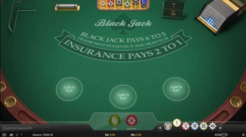 Single Deck Blackjack gameplay