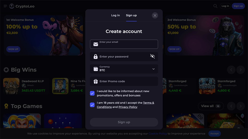 CryptoLeo createaccount