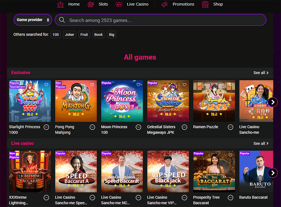 InterCasino Games Selection