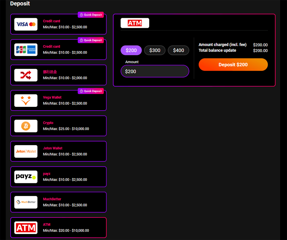 intercasino deposits