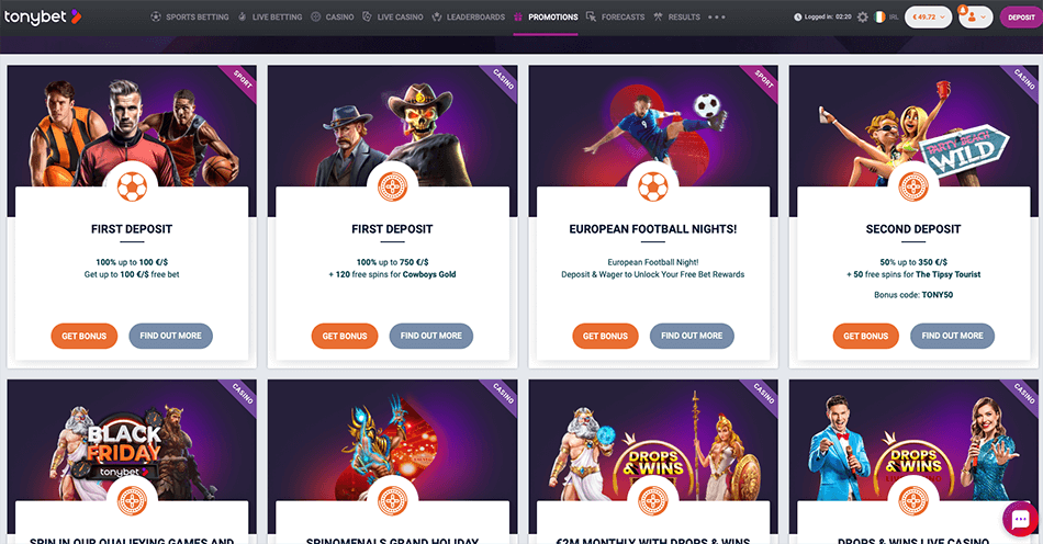 bonuses tonybet