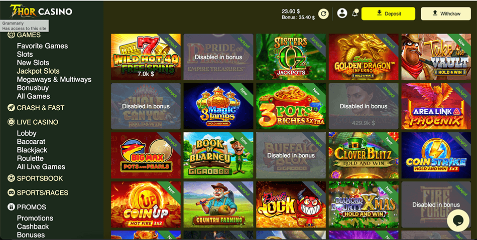 Thor Casino jackpots