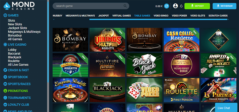 mond casino Table Games