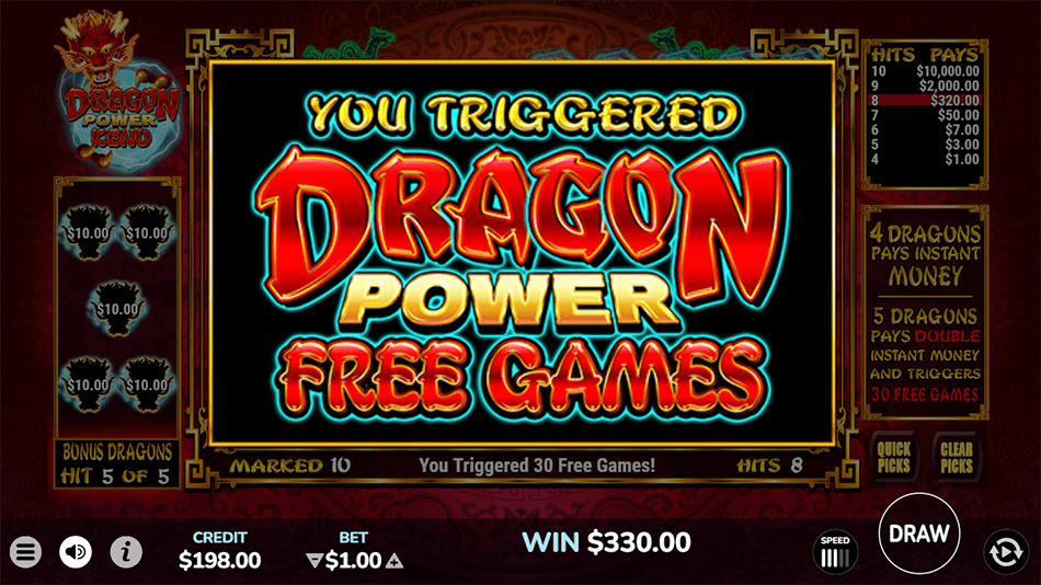 Dragon Power Keno gameplay