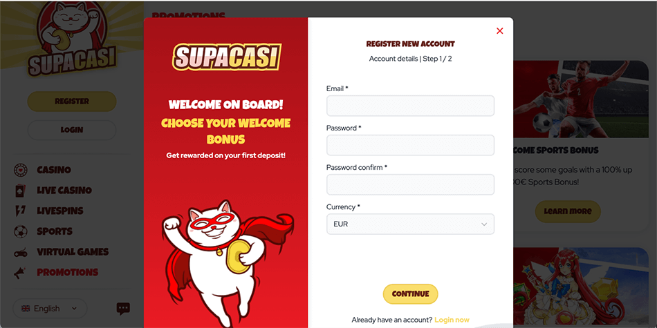 Supacasi Casino Register a new account