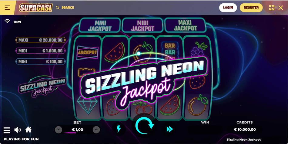 Supacasi Casino Sizzling Neon Jackpot