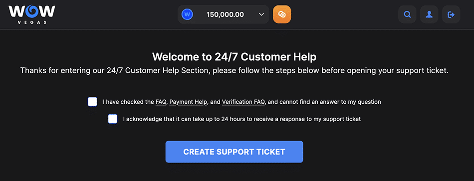 Wow Vegas Customer Support