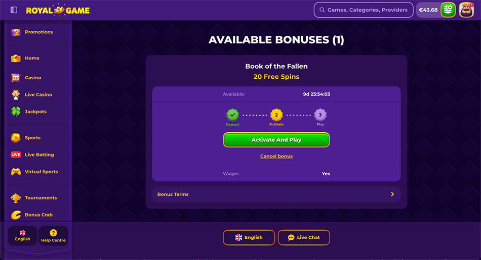 royal casino bonuses
